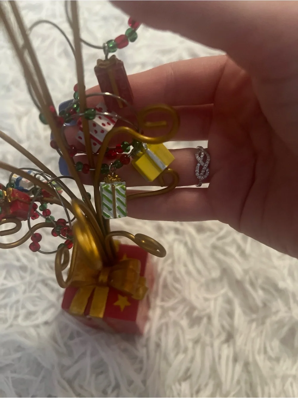 Festive Red & Gold Mini Gift Tree Ornament